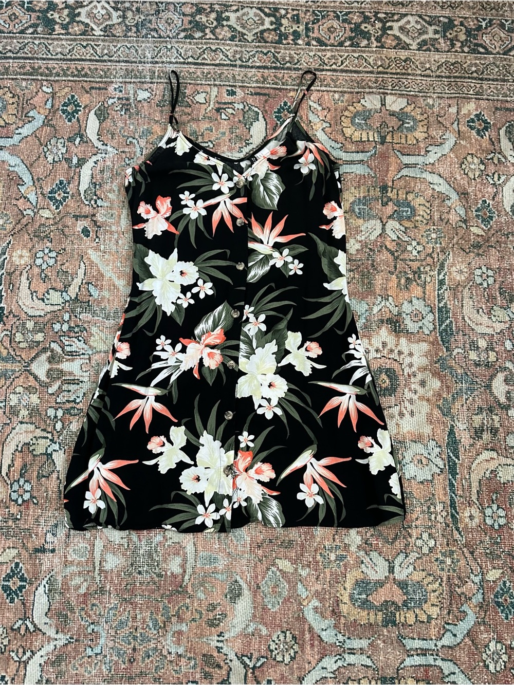 H&M Floral Mini Dress - Black with White & Coral Blooms